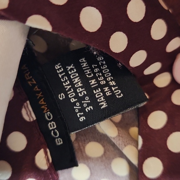 Bcbgmaxazria Satin Maroon/Brown & Ivory Polka Dot Peep Hole Blouse Size S - Picture 8 of 9